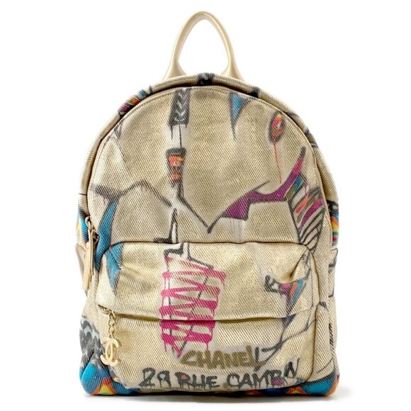 CHANEL CC Logo Graffiti Backpack Canvas/Leather Gold/Multicolor AS0867 - Picture 1 of 14